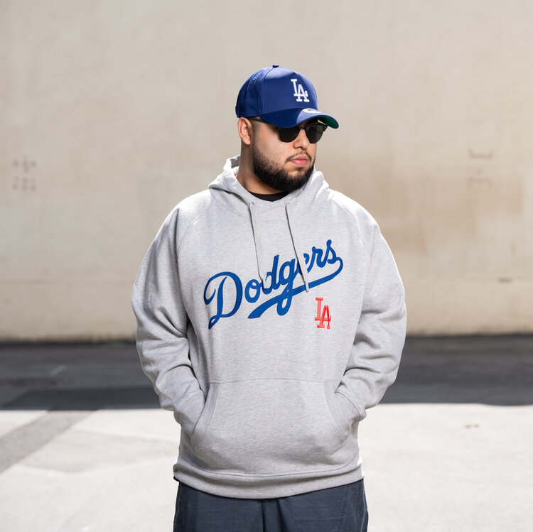 Antigua LA Dodgers Pullover Hoodie Heather Gray w/Red LA