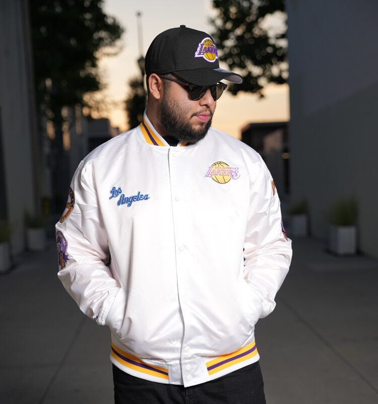 Mitchell and Ness LA Lakers M&N Men's City Collection Lightweight Satin Jacket White