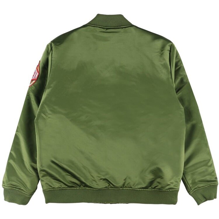Mitchell and Ness LA Lakers M&N NBA Flight Satin Bomber Jacket Army Green