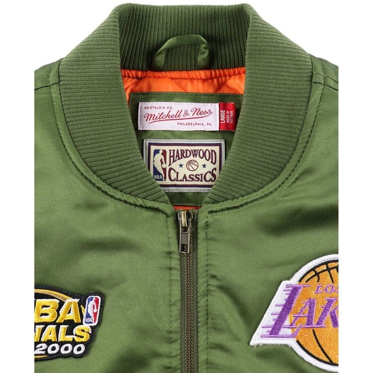 Mitchell and Ness LA Lakers M&N NBA Flight Satin Bomber Jacket Army Green