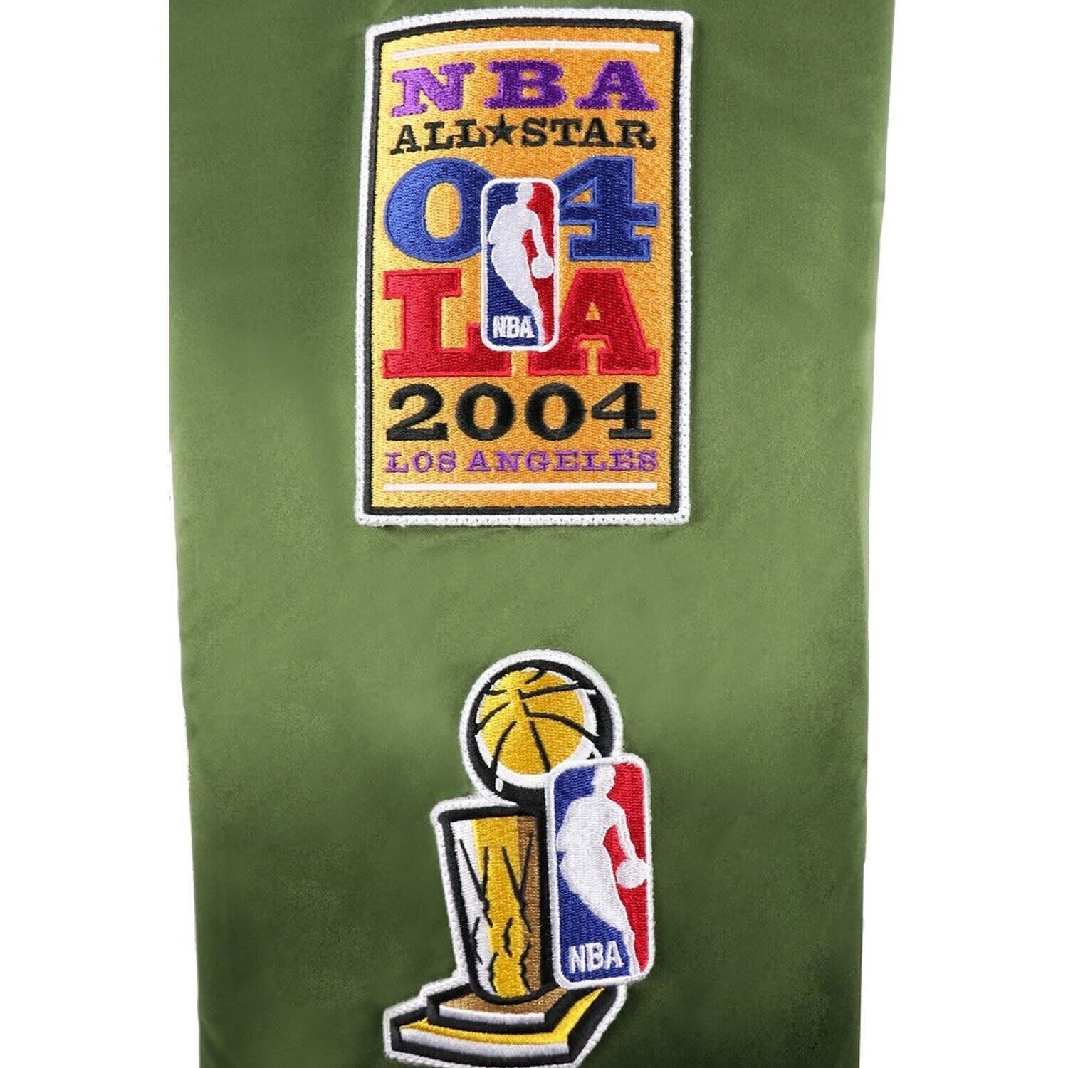 LA Lakers M&N NBA Flight Satin Bomber Jacket Army Green - The