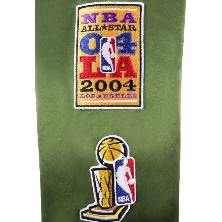 Mitchell and Ness LA Lakers M&N NBA Flight Satin Bomber Jacket Army Green