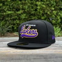 New Era Lakers Black Purple Script