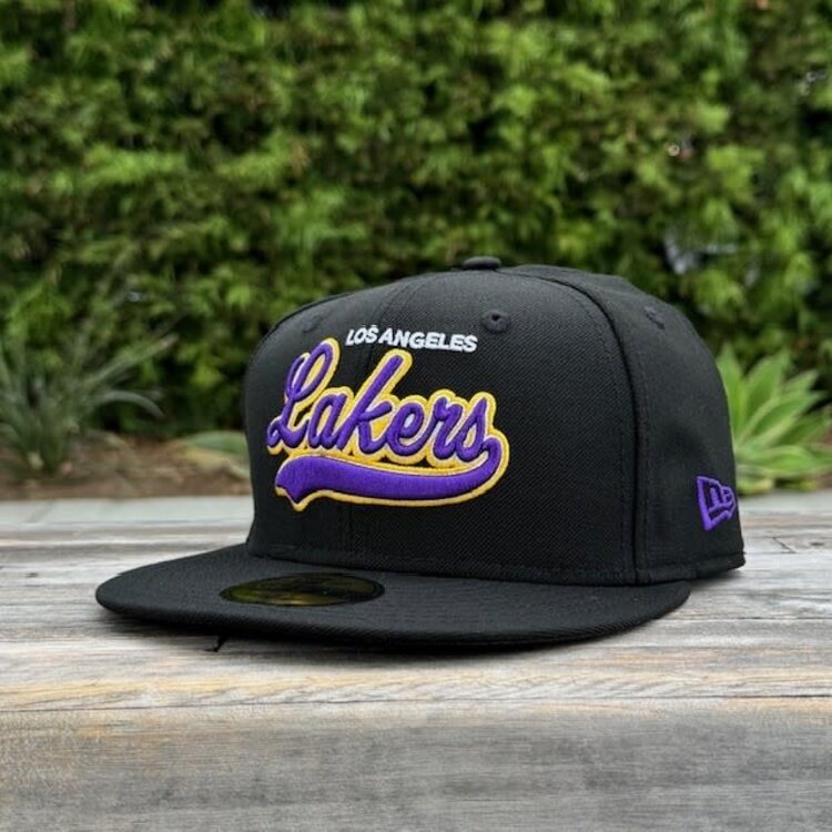 New Era Lakers Black Purple Script