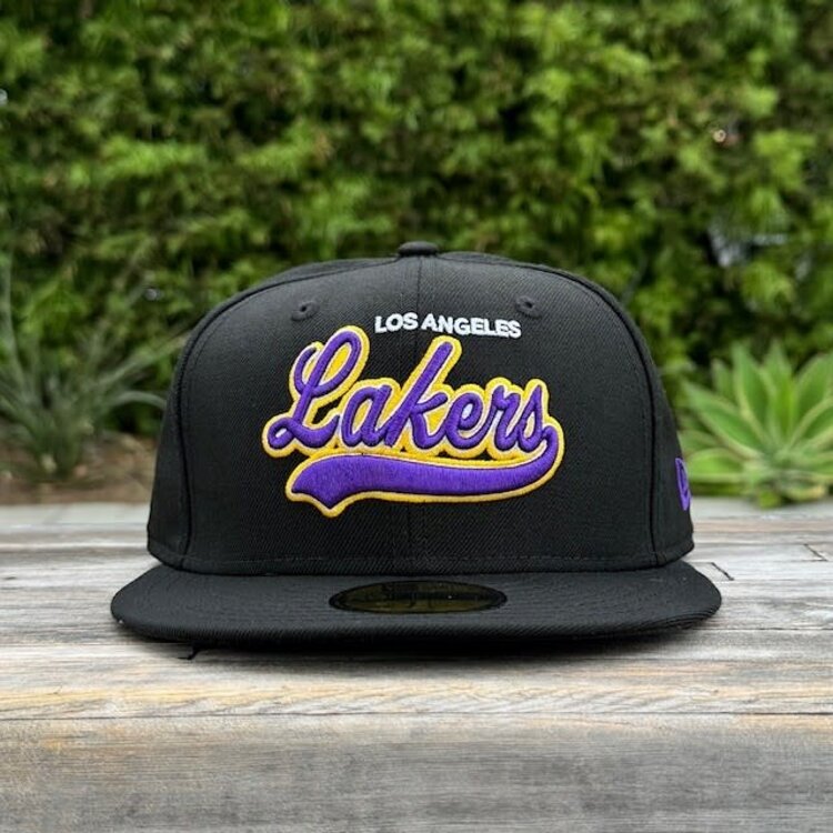 New Era Lakers Black Purple Script