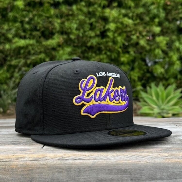 New Era Lakers Black Purple Script
