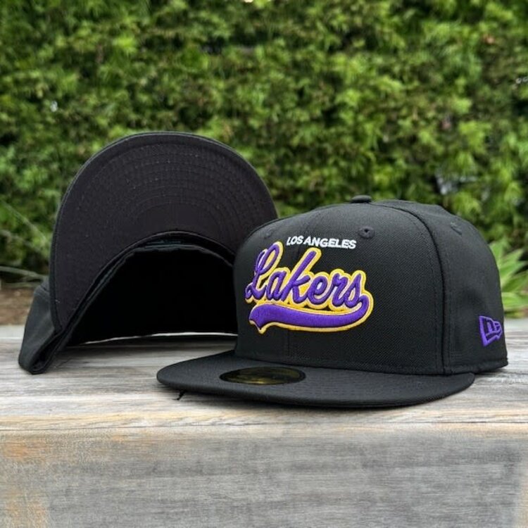 New Era Lakers Black Purple Script