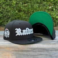 New Era Raiders Old English Black Metallic Silver 60th Anniversary 950 Snapback