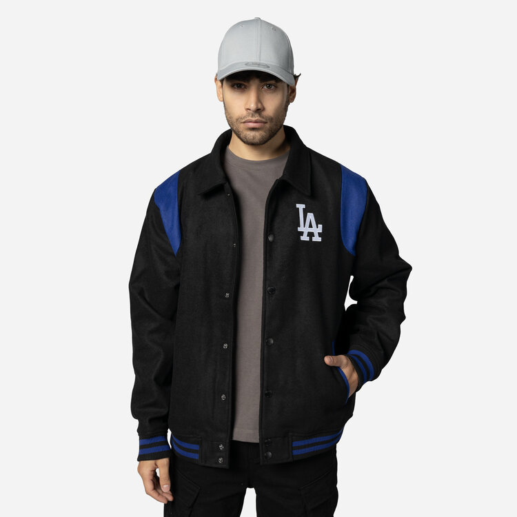 New Era Dodgers Men's NE Varsity Wool Button Snap Jacket Black/Royal