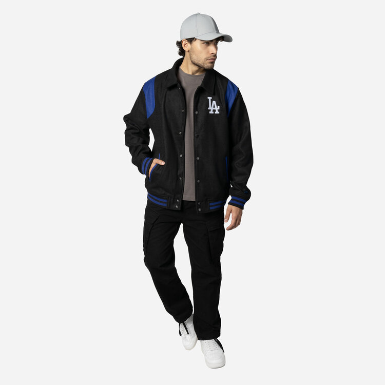 New Era Dodgers Men's NE Varsity Wool Button Snap Jacket Black/Royal