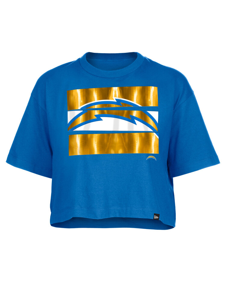 New Era Chargers Women's NE Primary Logo Foil Blue Crew SS Crop Tee