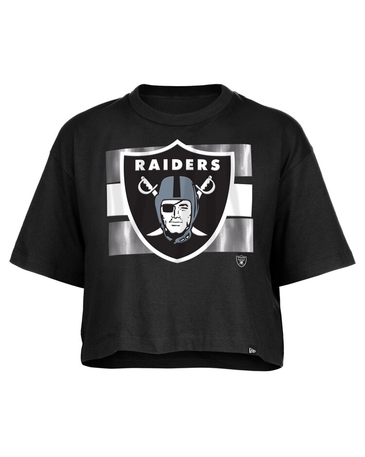 New Era Raiders Women's NE Primary Logo Foil Black Crew SS Crop Tee