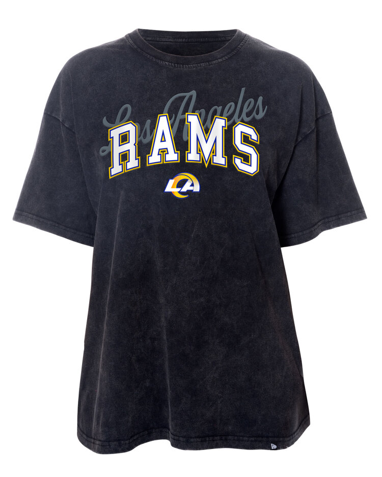 New Era Rams Women's NE Block Arch Black Mineral Wash SS Crew Tee