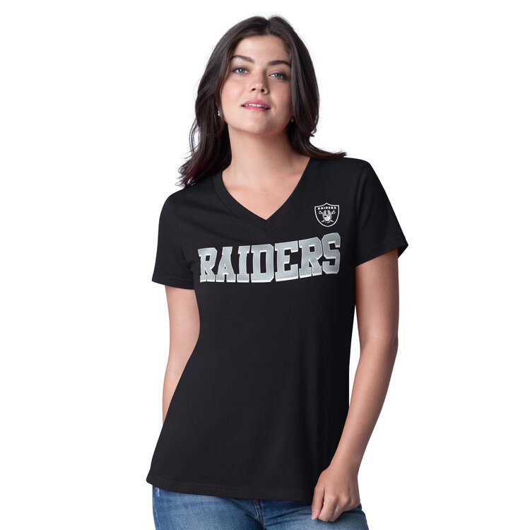 G-III Raiders Women's G-III Strategy Black V-Neck Tee