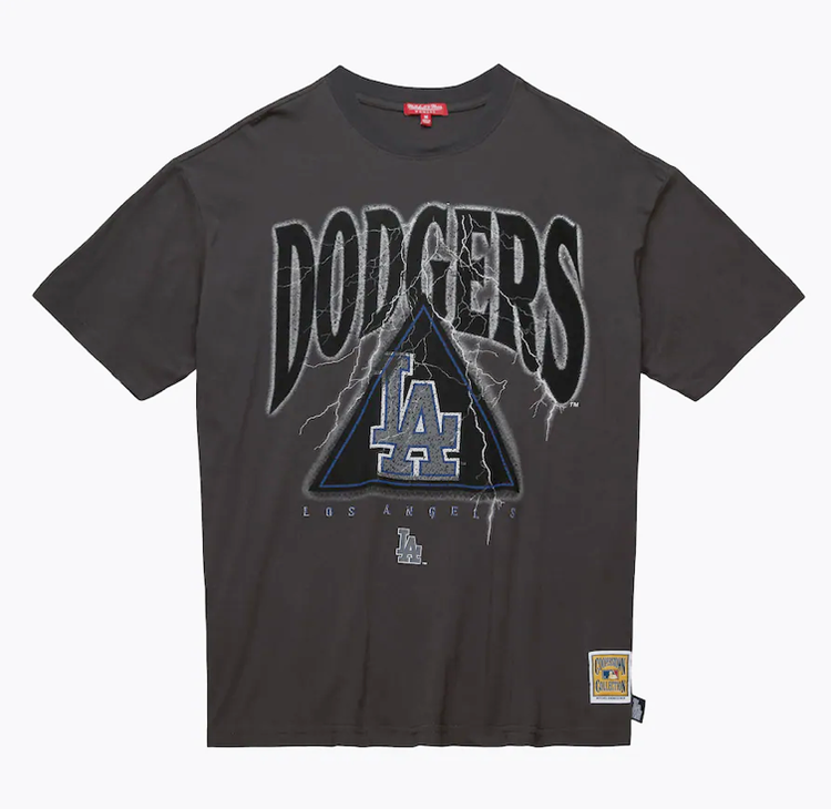 Mitchell and Ness Dodgers Women's M&N Logo Gray Boyfriend Tee