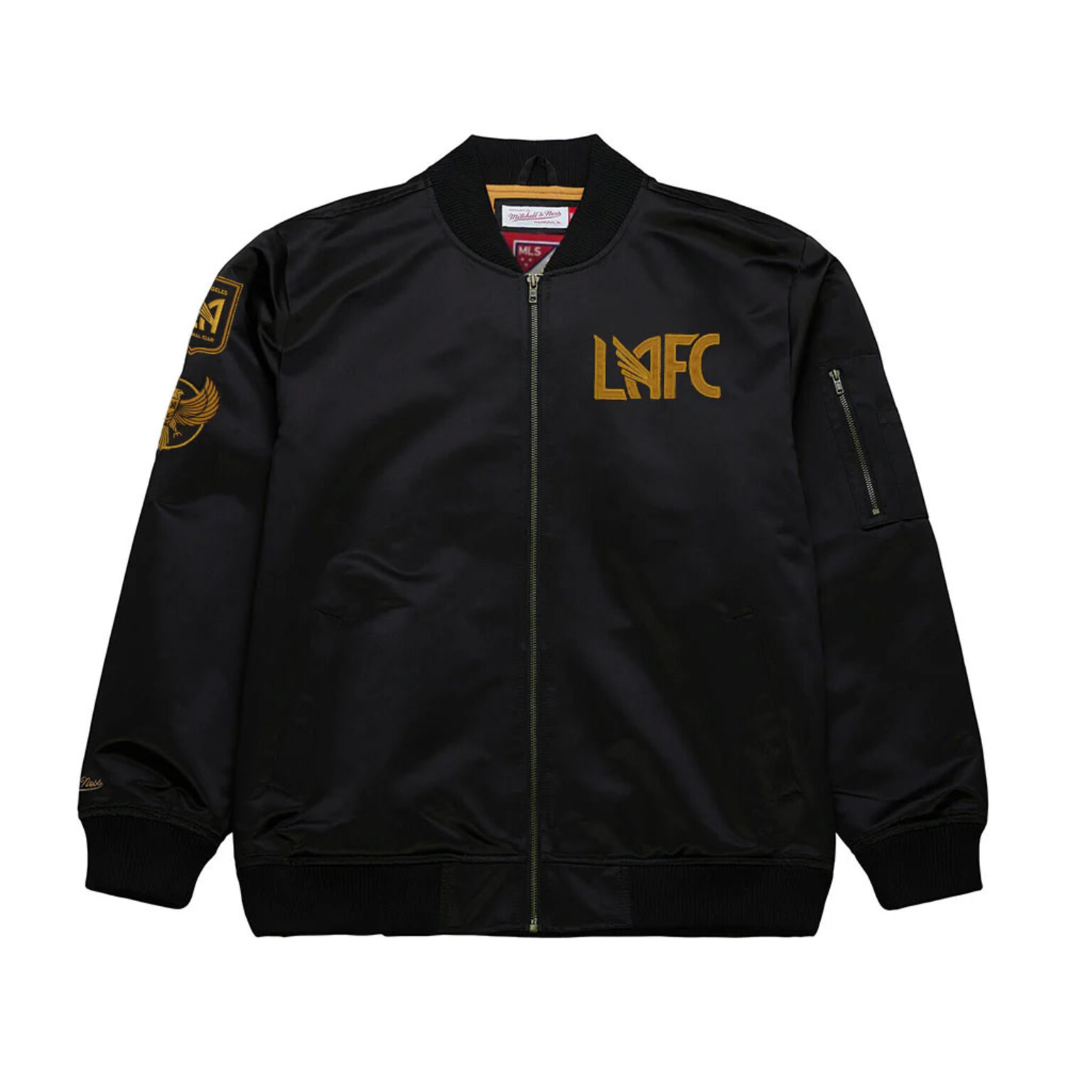 LAFC M&N Lightweight Satin Bomber Jacket Black - The Locker Room 