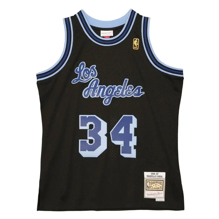 Mitchell and Ness LA Lakers Men's M&N 1996-97 Shaquille O'Neal #34 Reload Black/Blue Swingman Jersey