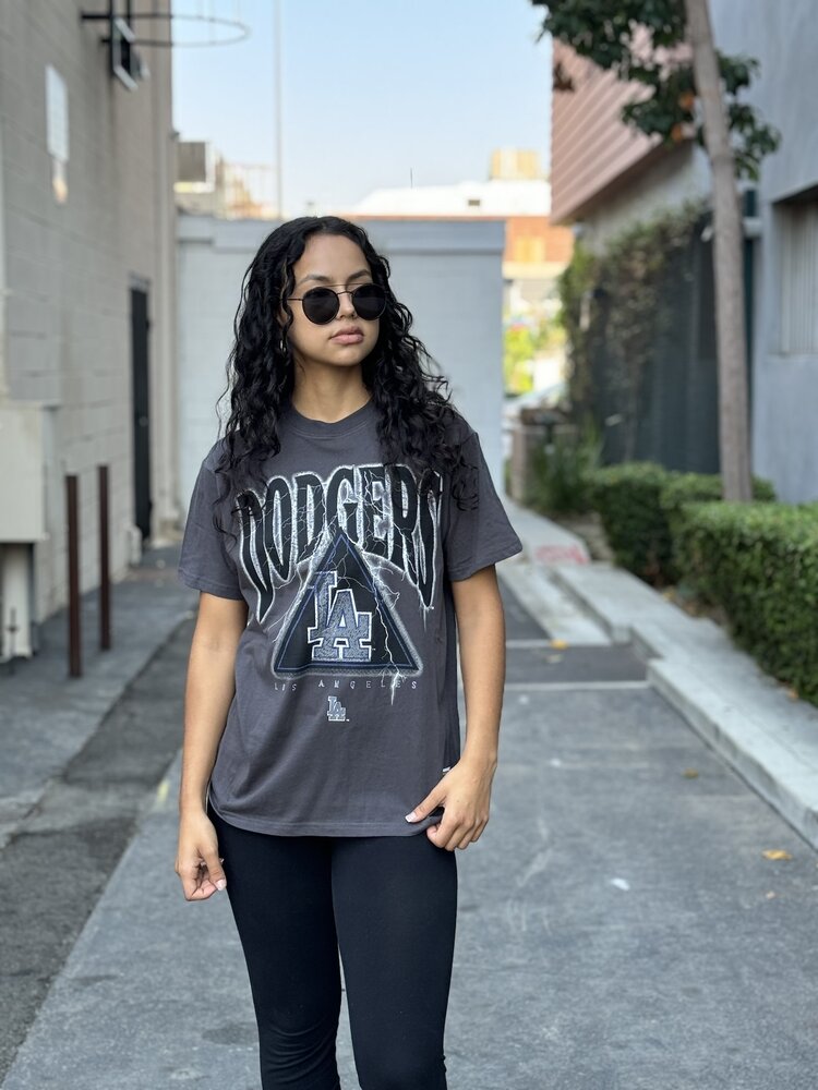Mitchell and Ness Dodgers Women's M&N Logo Gray Boyfriend Tee