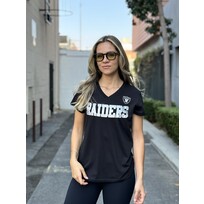 G-III Raiders Women's G-III Strategy Black V-Neck Tee