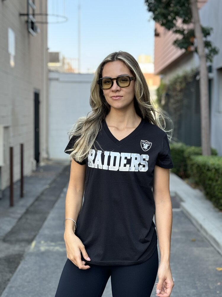 G-III Raiders Women's G-III Strategy Black V-Neck Tee