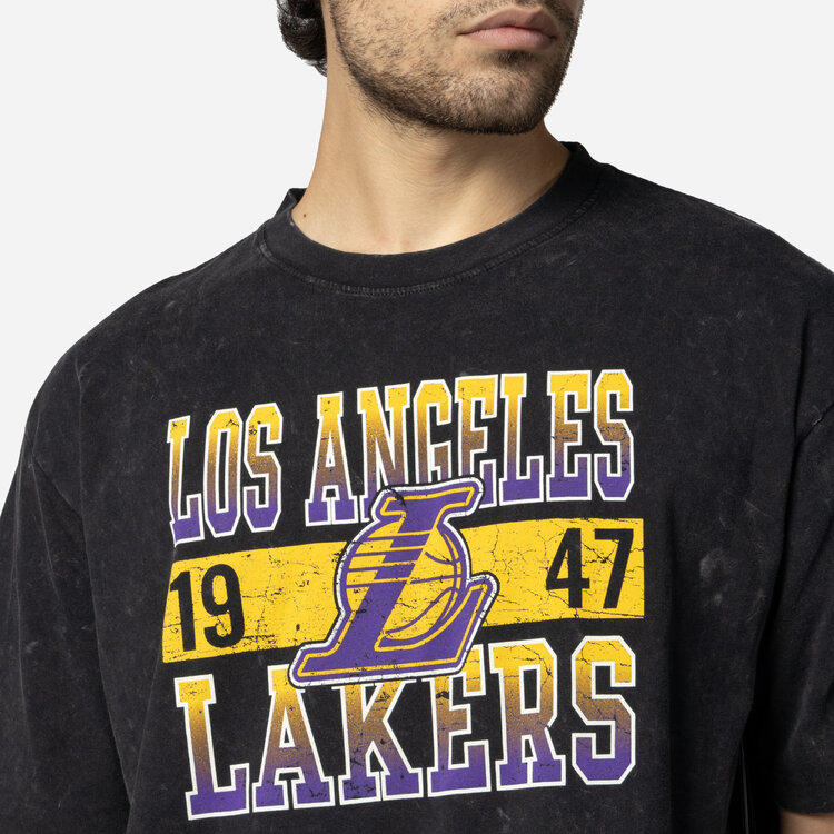 New Era LA Lakers Men's NE Block + 1947 Black Mineral Wash SS Tee