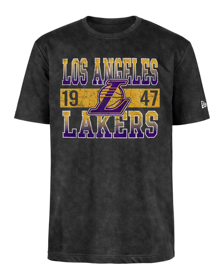 New Era LA Lakers Men's NE Block + 1947 Black Mineral Wash SS Tee