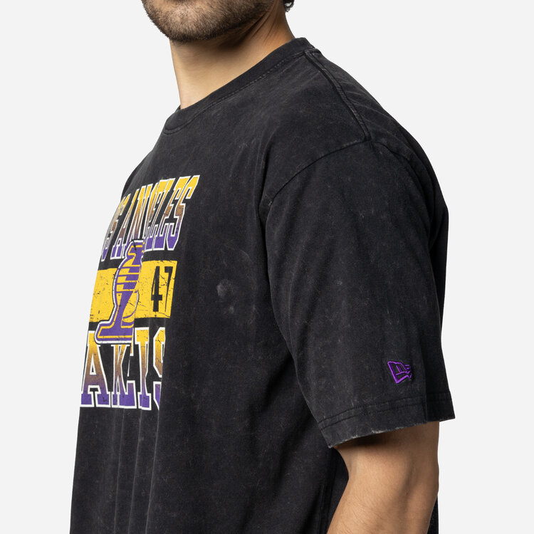 New Era LA Lakers Men's NE Block + 1947 Black Mineral Wash SS Tee