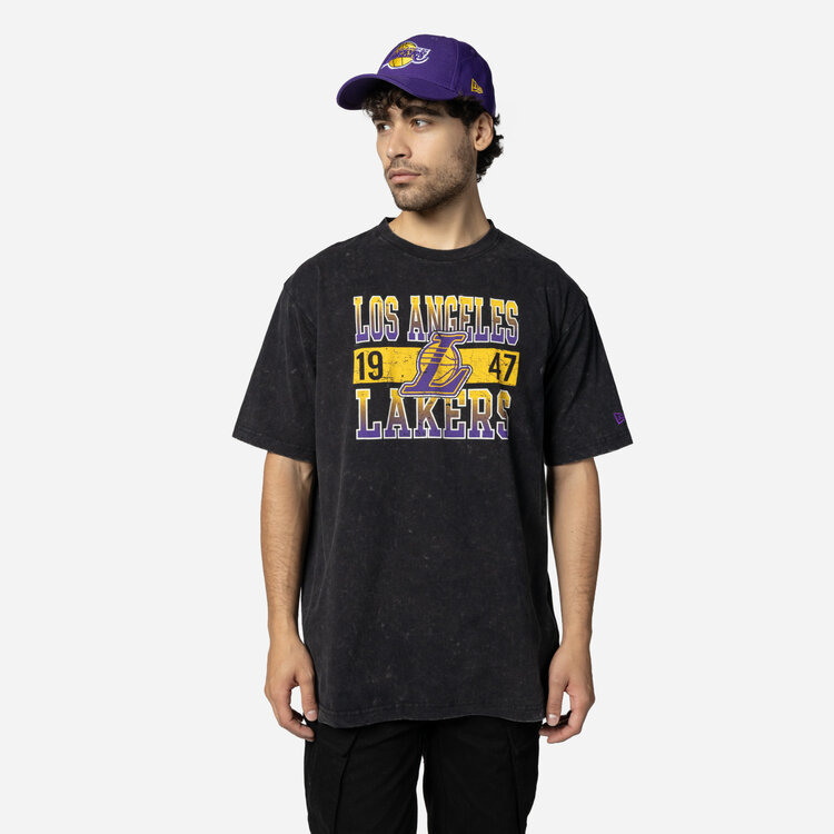 New Era LA Lakers Men's NE Block + 1947 Black Mineral Wash SS Tee