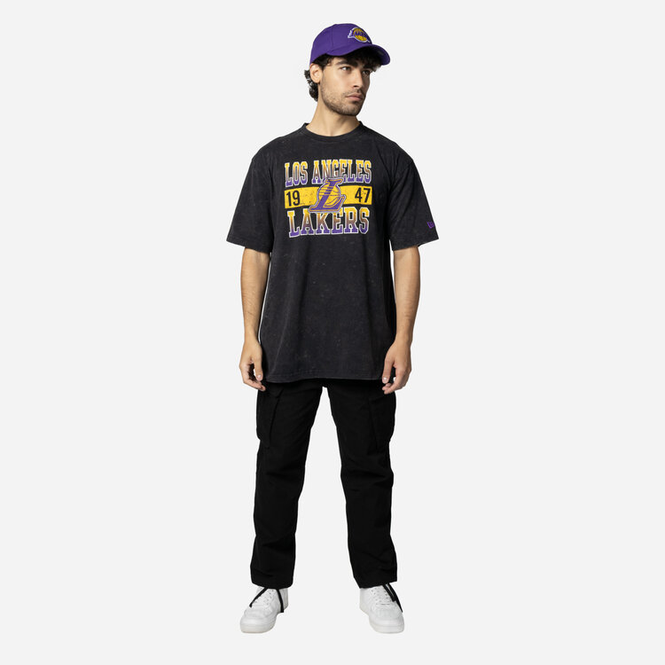 New Era LA Lakers Men's NE Block + 1947 Black Mineral Wash SS Tee