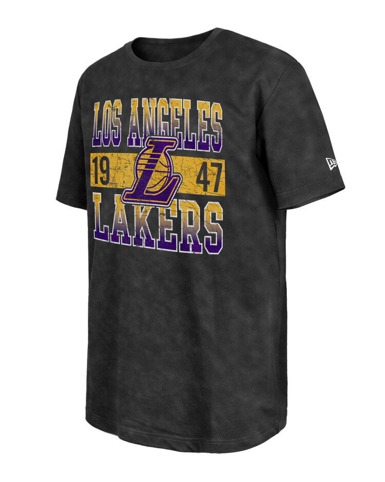 New Era LA Lakers Men's NE Block + 1947 Black Mineral Wash SS Tee