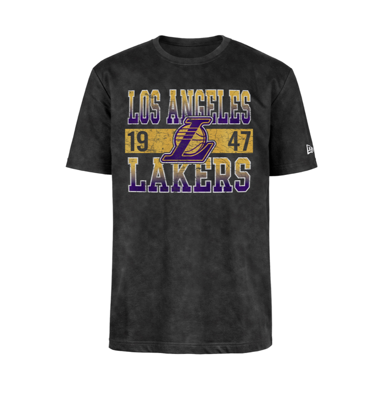 New Era LA Lakers Men's NE Block + 1947 Black Mineral Wash SS Tee