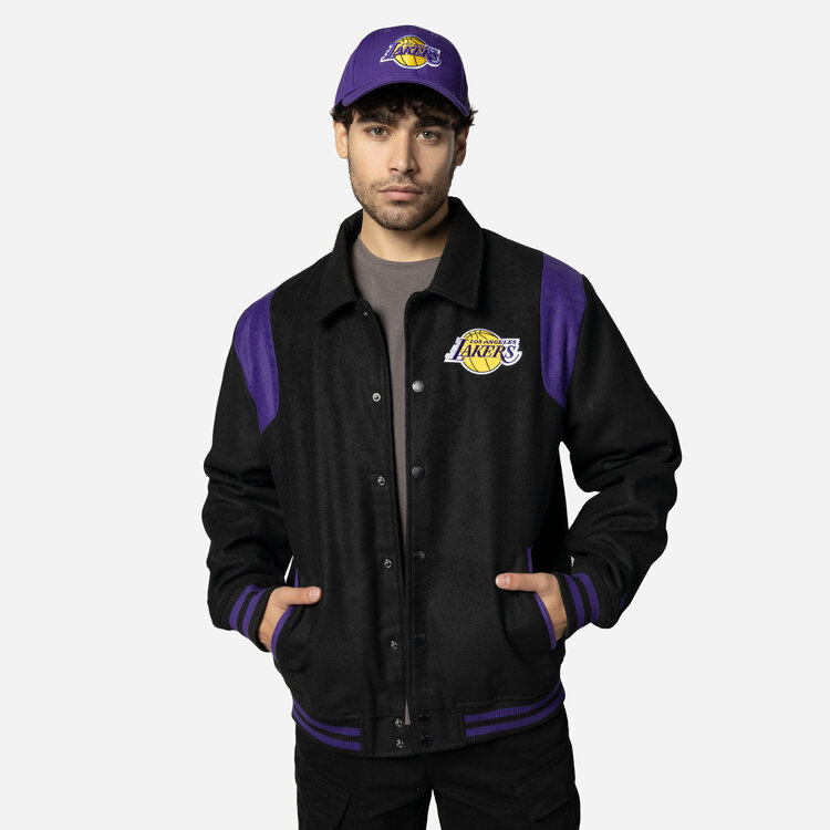 New Era LA Lakers NE Mens Snap Front Jacket Black/Purple