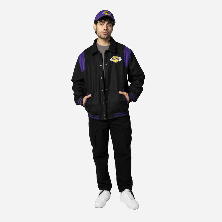 New Era LA Lakers NE Mens Snap Front Jacket Black/Purple
