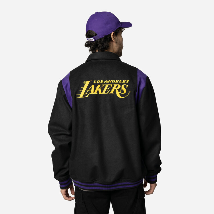 New Era LA Lakers NE Mens Snap Front Jacket Black/Purple