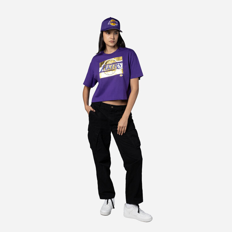 New Era LA Lakers Women's NE Purple Gold Foil SS Crew Crop