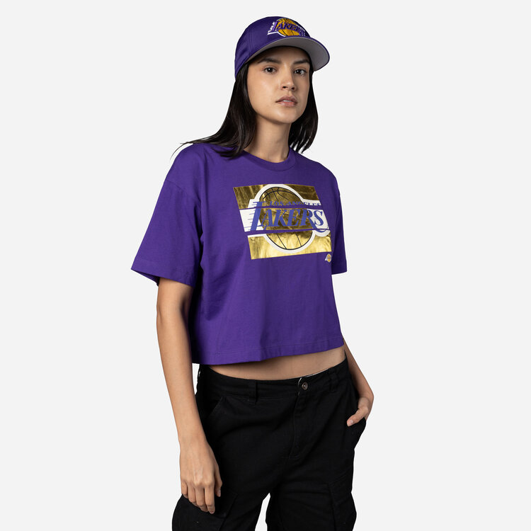New Era LA Lakers Women's NE Purple Gold Foil SS Crew Crop