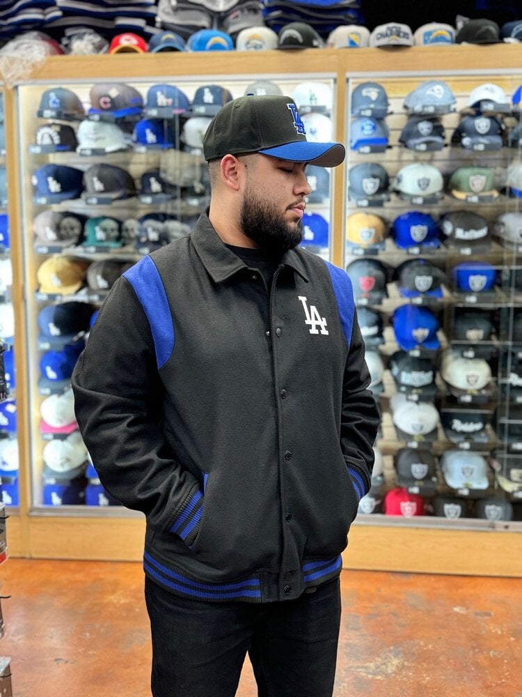 New Era Dodgers Men's NE Varsity Wool Button Snap Jacket Black/Royal