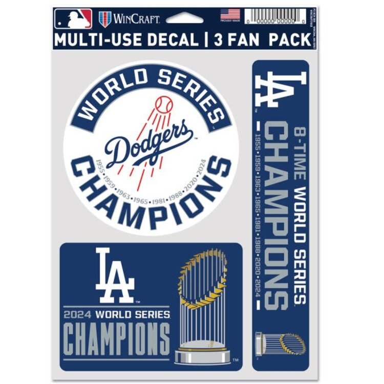 Wincraft 3 Fan Pack Decals MLB LA Dodgers 2024 World Series Champions