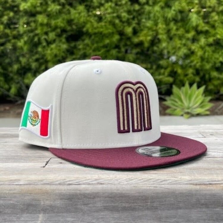 New Era Mexico Ivory/ Maroon "M" w/Wavy Mexico Flag 950 Snapback