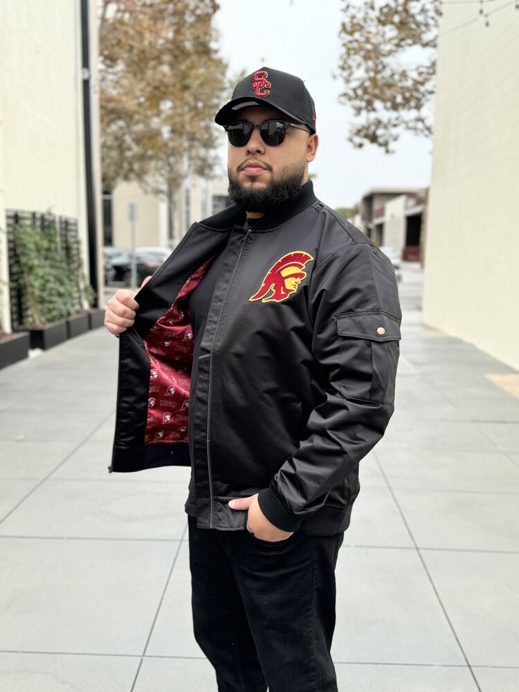 Mitchell and Ness USC Trojans M&N Team Leader Satin Bomber Jacket Black