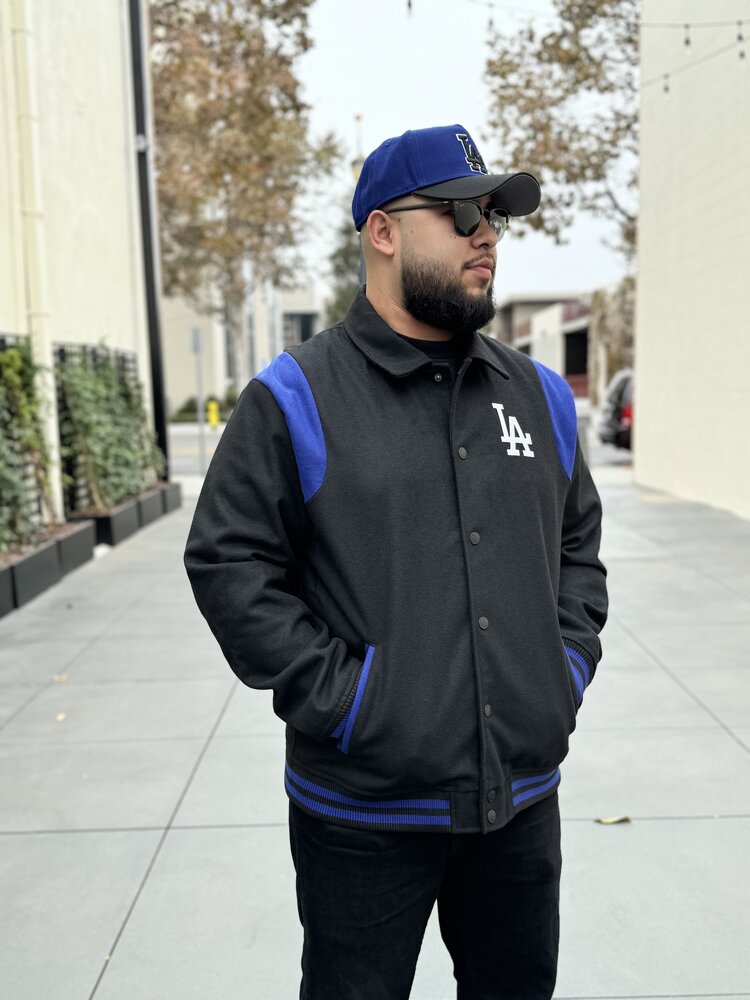 New Era Dodgers Men's NE Varsity Wool Button Snap Jacket Black/Royal