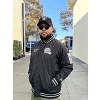 New Era Raiders NE M Black Nylon Varsity Snap Button Jacket