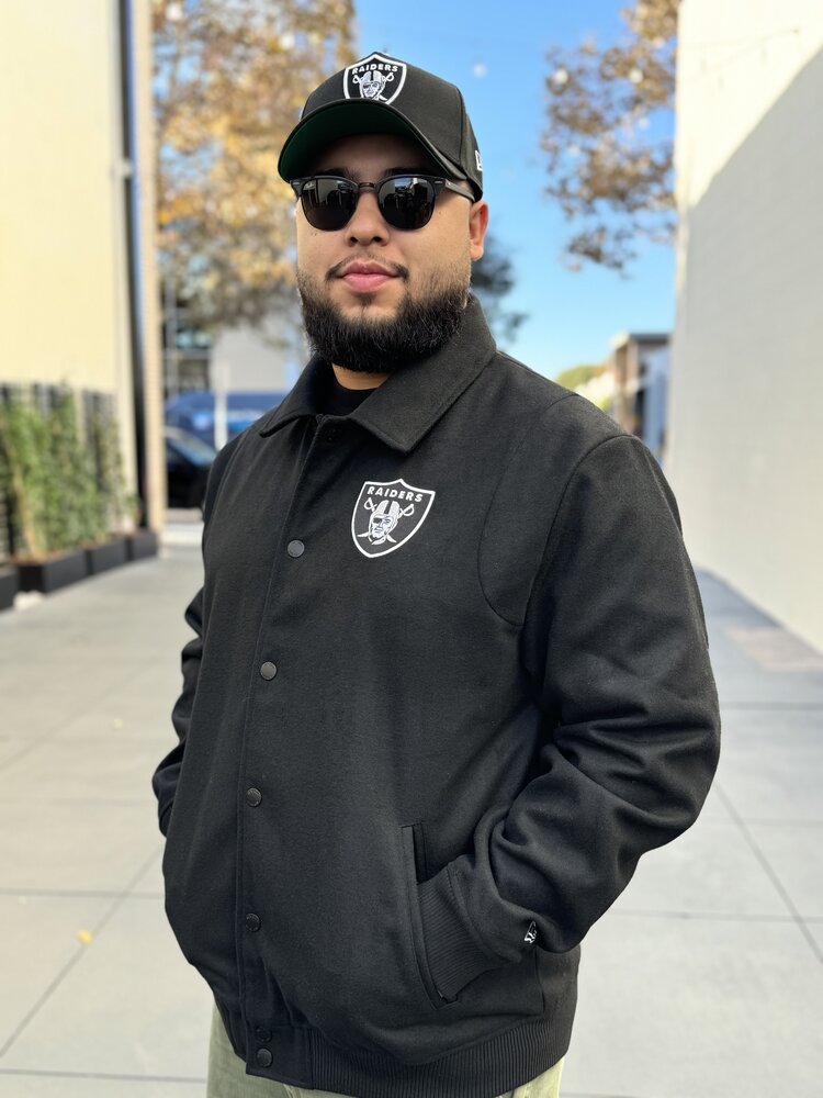 New Era Raiders Men's NE Varsity Wool Button Snap Jacket Black