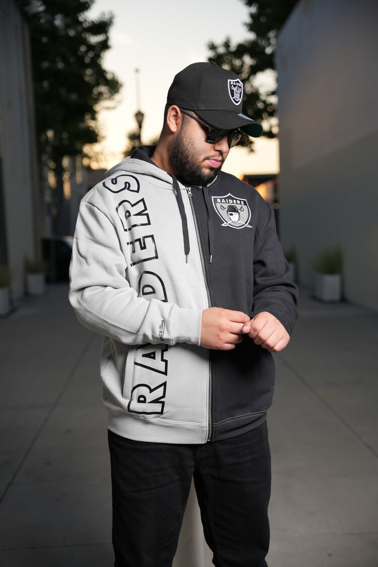 Mitchell and Ness NFL Raiders Men's M&N Full Zip Fleece 2.0 Gray-Black