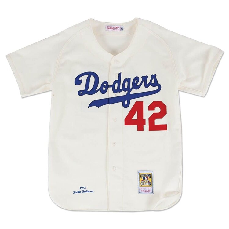 Mitchell and Ness MLB Brooklyn Dodgers Men's Mitchell & Ness Authentic 1955 Jackie Robinson #42 Home Jersey Cream