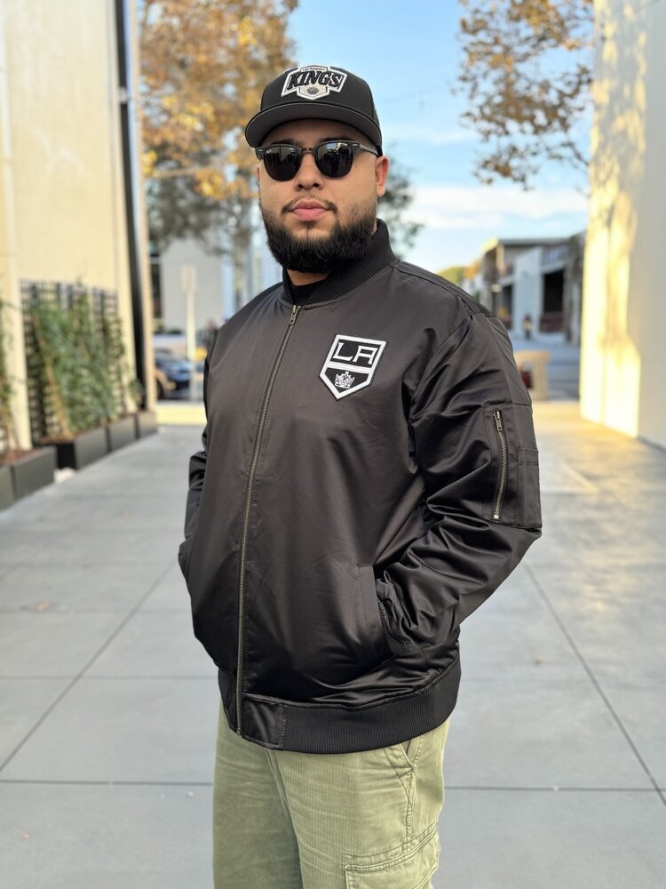 Mitchell and Ness LA Kings M&N Lightweight Satin Bomber Jacket Black