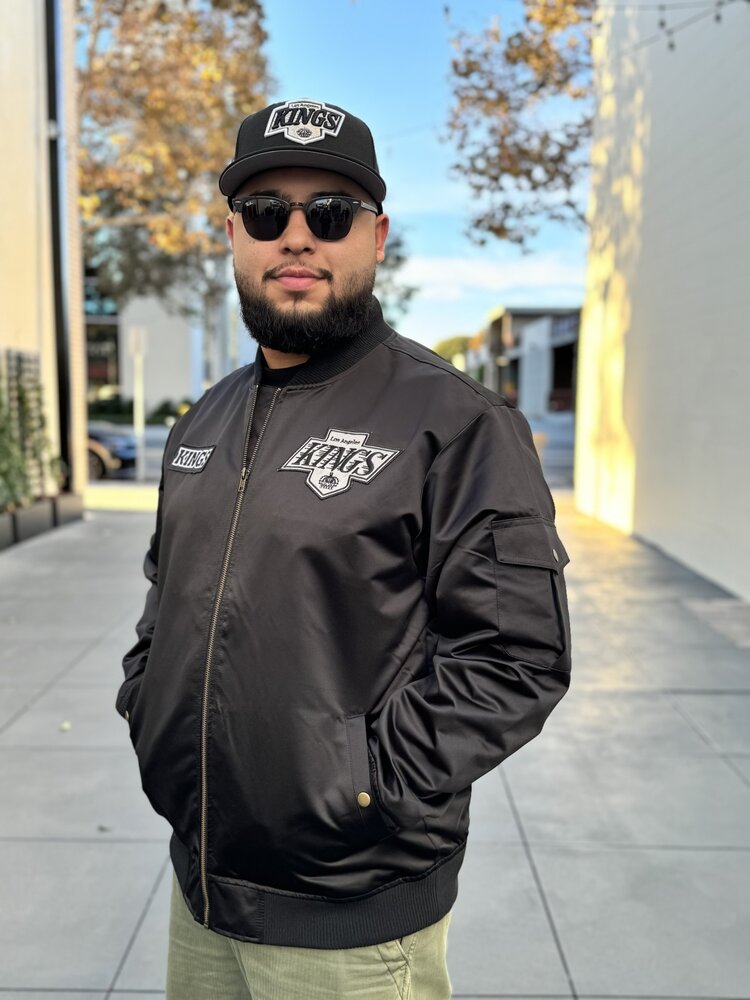 Mitchell and Ness LA Kings M&N Team Leader Satin Bomber Jacket Black