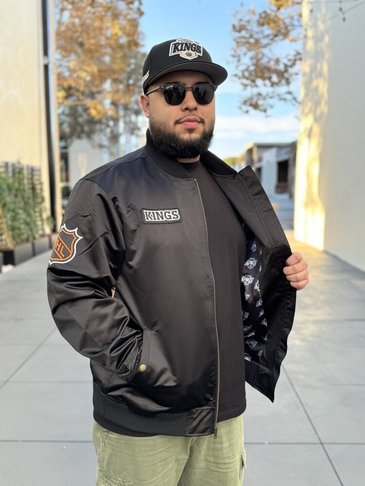 Mitchell and Ness LA Kings M&N Team Leader Satin Bomber Jacket Black