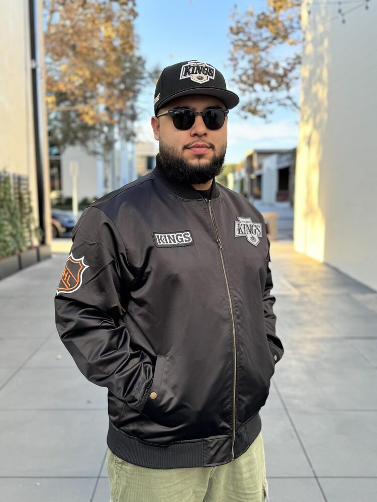 Mitchell and Ness LA Kings M&N Team Leader Satin Bomber Jacket Black