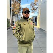 Mitchell and Ness LA Lakers M&N NBA Flight Satin Bomber Jacket Army Green